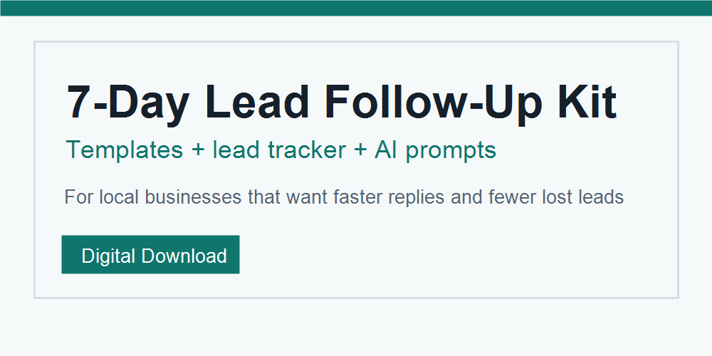 Preview of the lead follow-up kit with templates, a tracker, and AI prompts